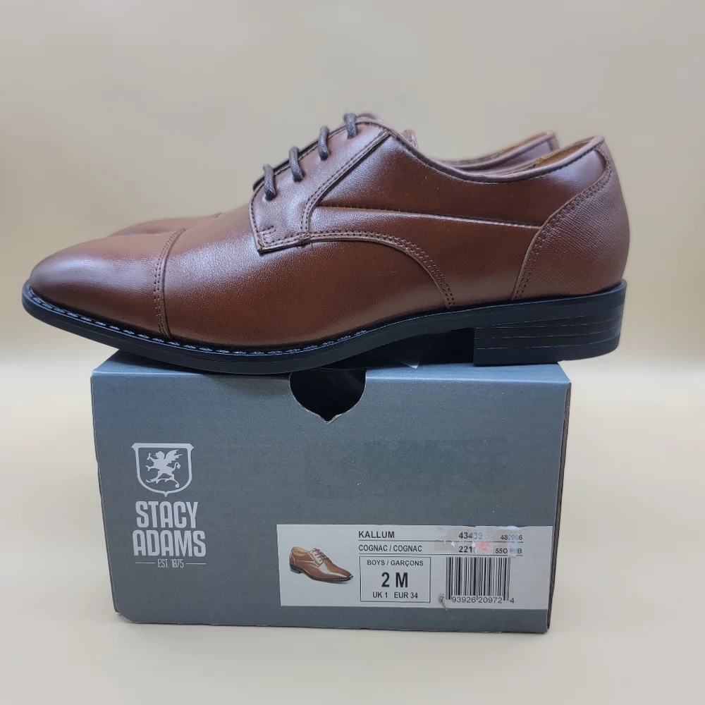 Stacy Adam Kallum Youth Boys Dress Shoes Size 2 Brown Black Casual Church Formal